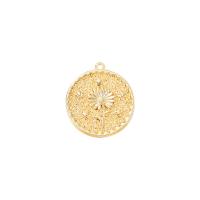 Brass Jewelry Pendants, Flat Round, gold color plated, DIY & with flower pattern, nickel, lead & cadmium free, 18x18mm, Sold By PC
