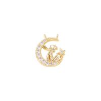 Cubic Zirconia Micro Pave Brass Pendant Moon gold color plated DIY & micro pave cubic zirconia nickel lead & cadmium free Sold By PC