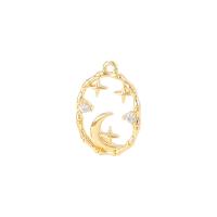 Cubic Zirconia Micro Pave Brass Pendant, Moon and Star, gold color plated, DIY & micro pave cubic zirconia & hollow, nickel, lead & cadmium free, 11x15mm, Sold By PC
