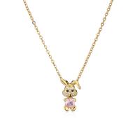 Cubic Zircon Micro Pave Brass Necklace, with 1.96 inch extender chain, Rabbit, gold color plated, micro pave cubic zirconia & for woman, 8x15mm, Length:Approx 17.72 Inch, Sold By PC