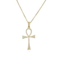 Cubic Zircon Micro Pave Brass Necklace, with 1.96 inch extender chain, Cross, gold color plated, micro pave cubic zirconia & for woman, 22x42mm, Length:Approx 17.72 Inch, Sold By PC