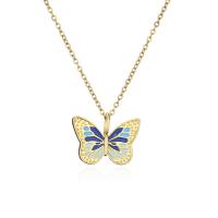 Ожерелья из латуни, Латунь, бабочка, плакирован золотом, Женский & эмаль, Много цветов для выбора, 23x16mm, длина:Приблизительно 17.72 дюймовый, продается PC