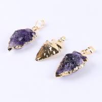 Quartz Gemstone Pendants, Tibetan Style, with Amethyst, gold color plated, Unisex & different styles for choice, nickel, lead & cadmium free, Length:17.72 Inch, Sold By PC