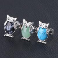 Natural Gemstone Finger Ring, Brass, with Gemstone, Owl, platinum color plated, different materials for choice & for woman, more colors for choice, nickel, lead & cadmium free, 27x16x7mm, Sold By PC