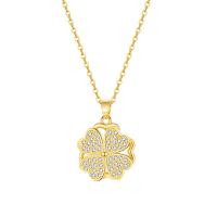 Cubic Zircon Micro Pave Brass Necklace, with stainless steel chain, with 2.36inch extender chain, Four Leaf Clover, gold color plated, micro pave cubic zirconia & for woman, nickel, lead & cadmium free, 15mm, Length:15.75 Inch, Sold By PC