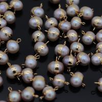 Freshwater Pearl Connector with Brass Round gold color plated Natural & fashion jewelry & DIY 8x16- Sold By PC