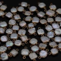 perla d'acquadolce coltivata naturalmente connettore, with ottone, Piazza, placcato color oro, Naturale & gioielli di moda & DIY, 10x12-12x15mm, Venduto da PC