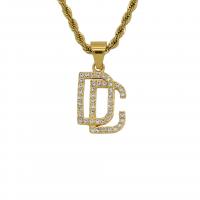 Stainless Steel Pendants Alphabet Letter gold color plated fashion jewelry & with rhinestone golden nickel lead & cadmium free Sold By PC