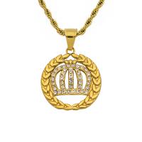 Titanium Steel Pendants gold color plated fashion jewelry & crown design & with rhinestone golden nickel lead & cadmium free Sold By PC