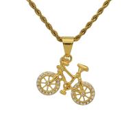 Stainless Steel Pendants, Bike, gold color plated, fashion jewelry & with rhinestone, golden, nickel, lead & cadmium free, Sold By PC