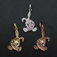 Cubic Zirconia Micro Pave Brass Pendant, Rabbit, plated, DIY & micro pave cubic zirconia, more colors for choice, 29.60x14.10mm, Sold By PC
