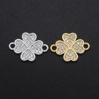 Cubic Zirconia Micro Pave Brass Connector Four Leaf Clover plated DIY & micro pave cubic zirconia Sold By PC