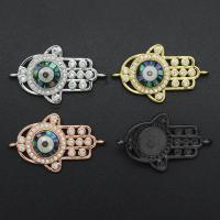Cubic Zirconia Micro Pave Brass Connector with Resin Evil Eye Hamsa plated DIY & micro pave cubic zirconia Sold By PC
