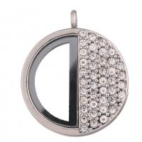 Floating Charms Pendant Zinc Alloy with Glass Round plated DIY & with rhinestone Sold By PC
