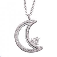 Floating Locket Necklace Zinc Alloy with Glass Moon and Star plated for woman & with rhinestone Length 60 cm Sold By PC