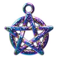 Tibetan Style Pendants, pentagram, colorful plated, DIY, multi-colored, 19x18mm, Length:45 cm, Sold By PC