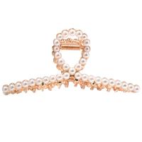 Hair Claw Clips Zinc Alloy with Plastic Pearl gold color plated for woman & with rhinestone 110mm Sold By PC