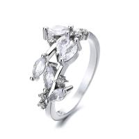 Brass Cuff Finger Ring Leaf plated Adjustable & micro pave cubic zirconia & for woman Sold By PC