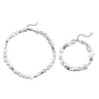 ABS-Kunststoff-Perlen Armband und Halskette, mit Titanstahl, plattiert, unisex & verschiedene Stile für Wahl, weiß, 12mm, verkauft von PC