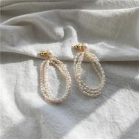 Freshwater Pearl Earrings, with Brass, gold color plated, for woman, white, 60mm, Sold By Pair