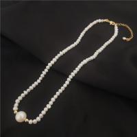Freshwater Pearl Brass Necklace, with Brass, with 1.96 inch extender chain, real gold plated, for woman, white, 5.5-6mm, Length:Approx 15 Inch, Sold By PC