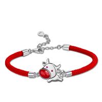 925 Sterling Silver Bangle Bracelet, with Polyester Cord & Red Agate, with 1.2 inch extender chain, for woman, red, Length:Approx 6 Inch, Sold By PC