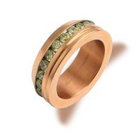 Titanium Steel Finger Ring Donut rose gold color plated for woman & with rhinestone Sold By PC