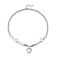 Titanium Steel Necklace, with Freshwater Pearl, with 1.96 inch extender chain, Unisex, white, Length:Approx 19.68 Inch, Sold By PC