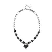 Titanstahl Halskette, mit ABS-Kunststoff-Perlen, mit Verlängerungskettchen von 1.96 inch, unisex, weiß und schwarz, Länge:ca. 17.72 ZollInch, verkauft von PC