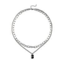 Titanium Steel Necklace, with 1.96 inch extender chain, for woman & with rhinestone, original color, 10x14mm, Length:Approx 19.68 Inch, Sold By PC