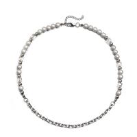 Collier d'acier titane, avec Plastique ABS perle & cristal, avec 1.96 inch chaînes de rallonge, unisexe, couleur originale, 8mm,7.5mm, Vendu par PC
