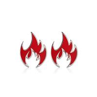 Titanium Steel  Earring, Fire, Unisex & epoxy gel, red, 11.50x15mm, Sold By Pair