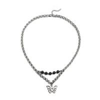 Titanstahl Halskette, mit ABS-Kunststoff-Perlen, mit Verlängerungskettchen von 1.96 inch, unisex, originale Farbe, Länge:ca. 21.7 ZollInch, verkauft von PC