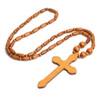 Rosary Necklace Wood Cross stoving varnish Unisex 1.5*0.7mm 11.1cm*5.6cm Length 30.71 Inch Sold By PC