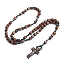 Rosary Necklace Wood Cross Unisex & enamel 4.2*2.4cm 8mm Length 17.72 Inch Sold By PC