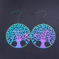 Stainless Steel Drop Earring colorful plated tree of life design & Unisex multi-colored Sold By Bag