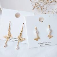 Freshwater Pearl Earrings Brass with pearl Butterfly real gold plated Natural & fashion jewelry & for woman golden Sold By Pair
