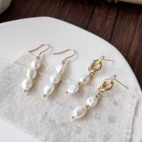 Freshwater Pearl Earrings Brass with pearl real gold plated Natural & fashion jewelry & for woman Sold By Pair