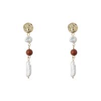 Pendientes de Perlas de Freshwater, metal, con perla, chapado en oro real, Natural & Joyería & para mujer, 63mm, Vendido por Par
