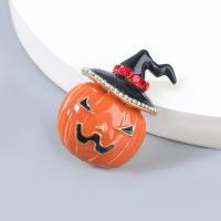 Zinc Alloy Brooches Pumpkin Halloween Design & fashion jewelry & for woman & enamel & with rhinestone orange Sold By PC