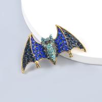 Zinc Alloy Brooches Bat Halloween Design & fashion jewelry & Halloween Jewelry Gift & for woman & with rhinestone blue Sold By PC