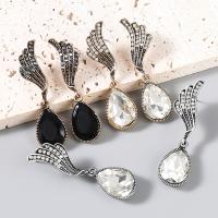 Tibetan Style Drop Earrings, plated, fashion jewelry & for woman & with rhinestone, more colors for choice, 55x18mm, Sold By Pair