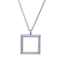 Flytande Locket Necklace, Zink Alloy, med Glas, Square, plated, Unisex & med strass, blandade färger, 30x30mm, Längd 60 cm, Säljs av PC
