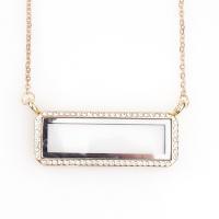 Floating Locket Necklace, Tibetan Style, with Glass, Rectangle, plated, Unisex & with rhinestone, more colors for choice, 57x19x7mm, Length:60 cm, Sold By PC