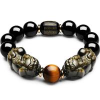 Edelstein Armbänder, Naturstein, mit Obsidian & Gold- Obsidian & Tigerauge, Fabelhaft wildes Tier, für paar, keine, Länge 18 cm, verkauft von PC
