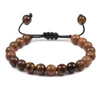 Natural Stone with Tiger Eye Stone Beads Bracelet with Waxed Cotton Cord Adjustable & fashion jewelry & Unisex 8mm Sold By Strand
