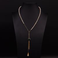 Freshwater Pearl Brass Chain Necklace, cobre, with Pérolas de água doce & Granada, 18K banhado a ouro, para mulher, comprimento Aprox 19.68 inchaltura, vendido por PC