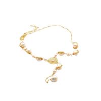 Freshwater Pearl Brass Chain Necklace, cobre, 18K banhado a ouro, para mulher, comprimento Aprox 19.68 inchaltura, vendido por PC