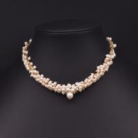 Brass Necklace, with Freshwater Pearl, 18K gold plated, for woman, Length:Approx 17.72 Inch, Sold By PC