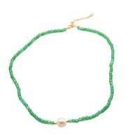 Freshwater Pearl Brass Necklace Jade with Freshwater Pearl & Strawberry Quartz & Brass 18K gold plated & for woman Length Approx 17.72 Inch Sold By PC